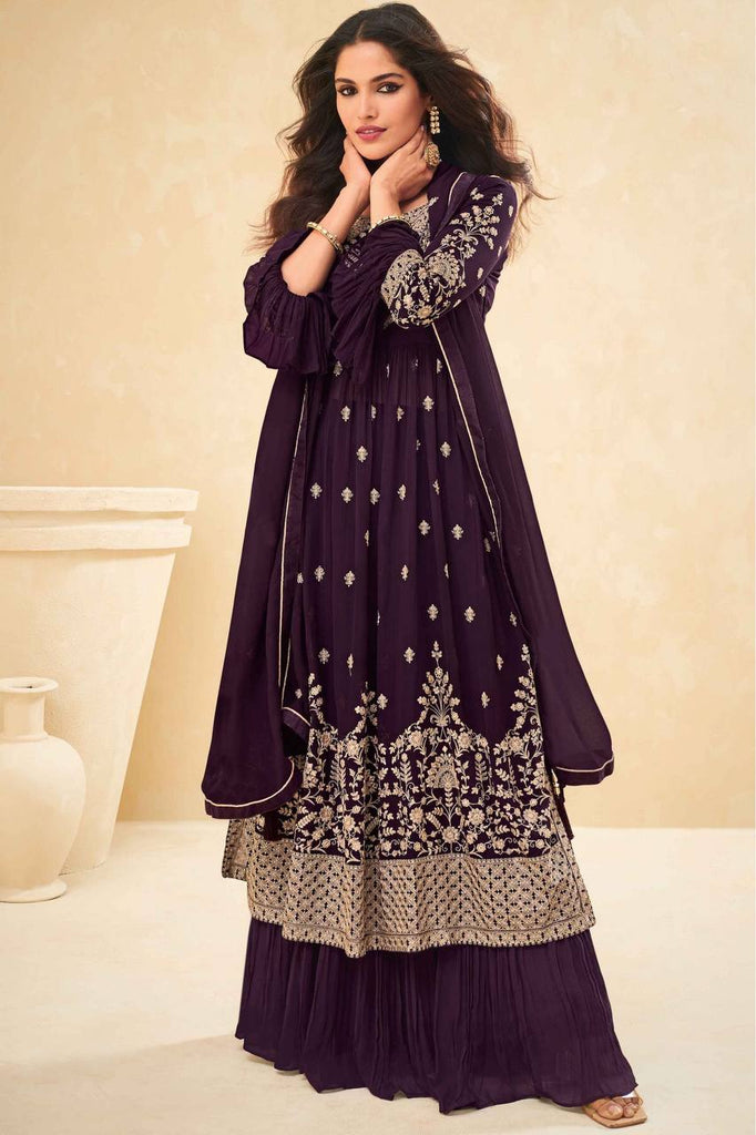 purple indian dress Dark Purple Sharara Indian Designer Salwar Suit Ready to Wea