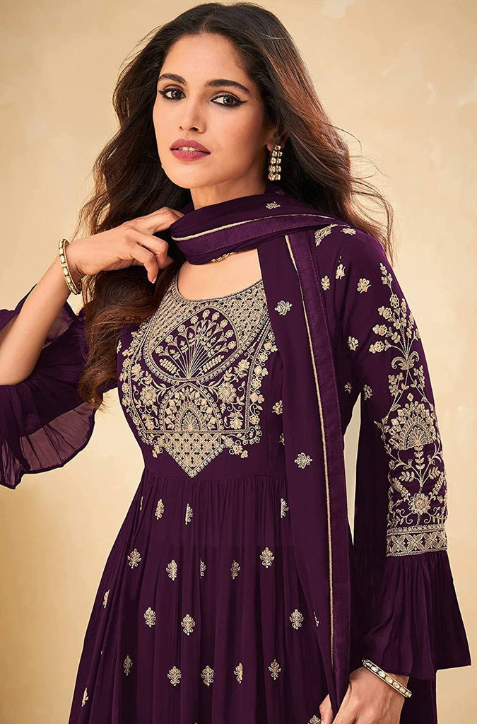 Dark Purple Sharara Indian Designer Salwar Suit Ready to Wear Salwar Kameez Palazzo Suit Wedding Sharara Suit Partywear Kameez Suit