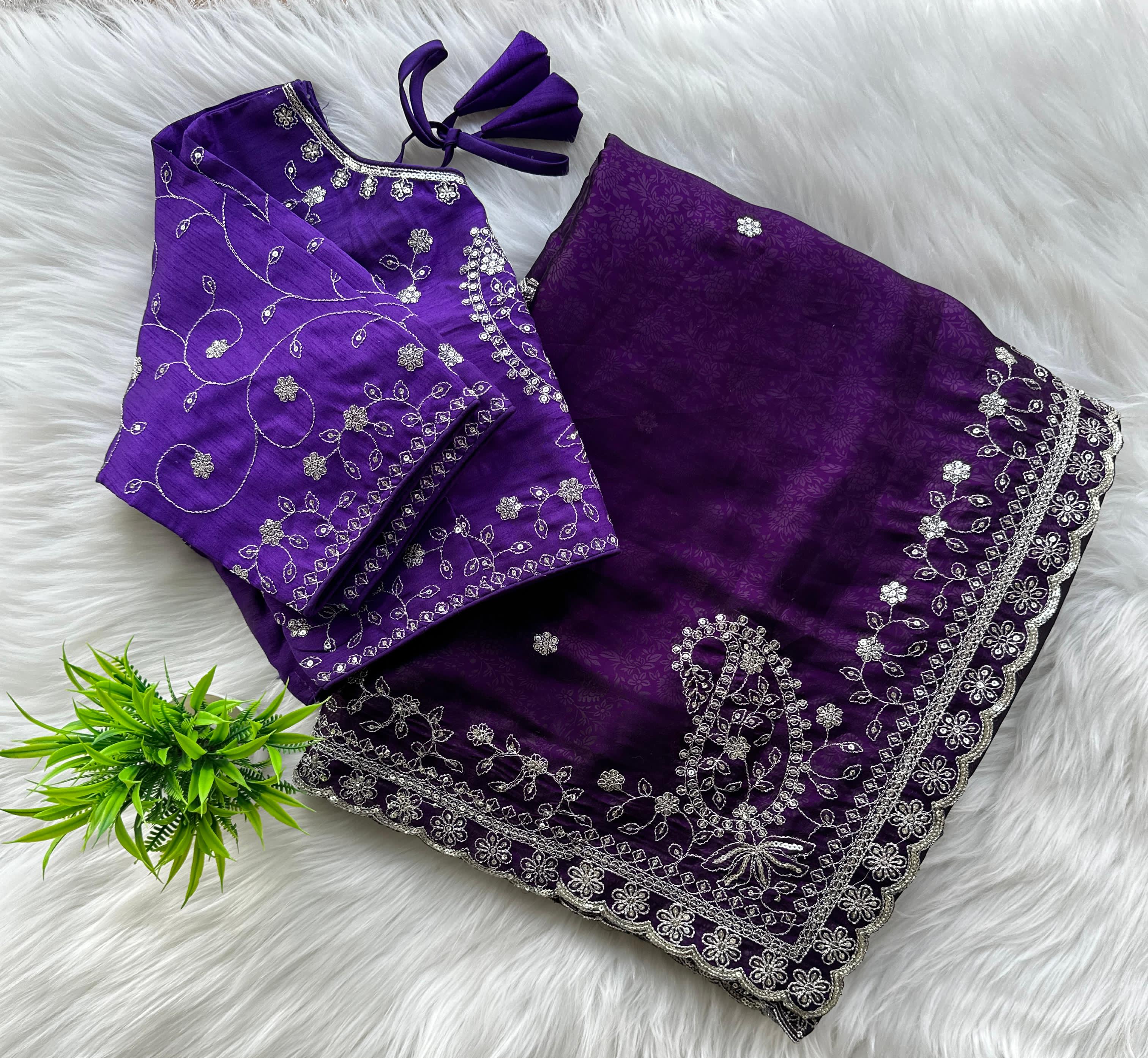 Dark Purple Soft Silk Saree with Elegant Rubber Weaving & Heavy Embroidery Work ClothsVilla Main image