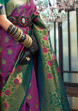Dark Purple Traditional Banarasi Silk Blend Saree with Unstitched Blouse Piece ClothsVilla