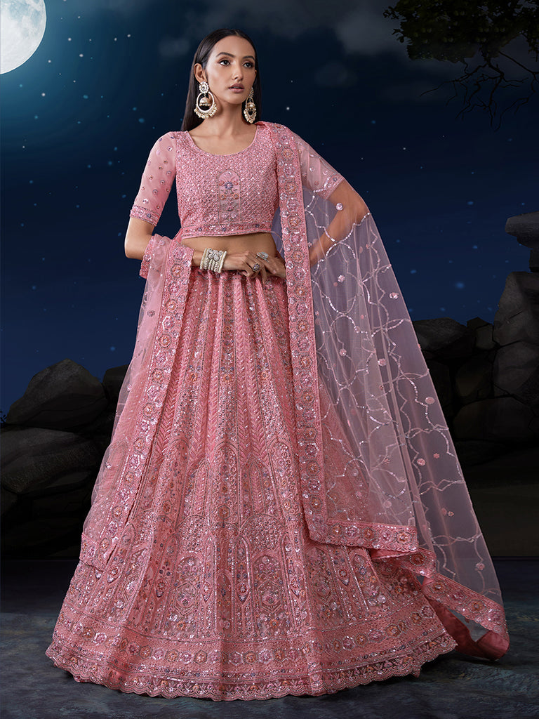 Dazzle in Delicate Pink Shimmering Sequence Lehenga Choli Set ClothsVilla