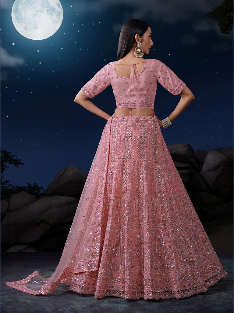 Dazzle in Delicate Pink Shimmering Sequence Lehenga Choli Set ClothsVilla