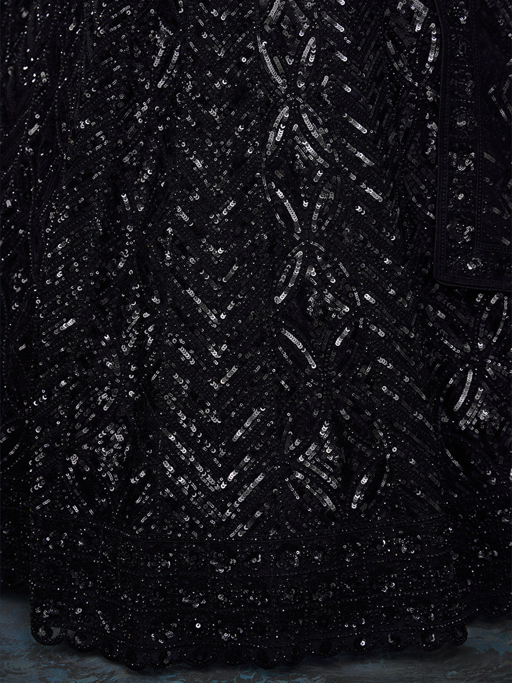 Dazzle in Sequined Elegance Black Net Lehenga Choli Set ClothsVilla