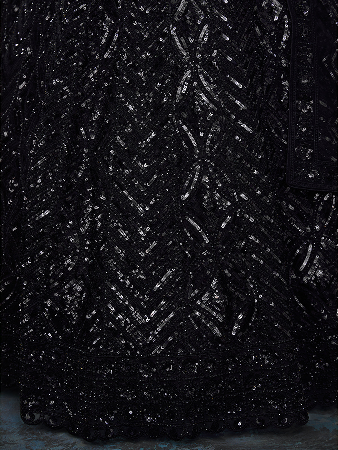 Dazzle in Sequined Elegance Black Net Lehenga Choli Set ClothsVilla