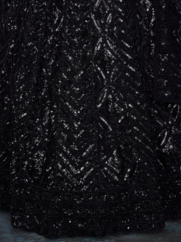 Dazzle in Sequined Elegance Black Net Lehenga Choli Set ClothsVilla