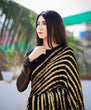Load image into Gallery viewer, Dazzling Black &amp; Gold Striped Sequin Saree - Weave Elegance at Weddings &amp; Parties ClothsVilla