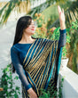 Load image into Gallery viewer, Dazzling Blue &amp; Gold Striped Sequin Saree - Weave Elegance at Weddings &amp; Parties ClothsVilla