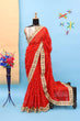 Load image into Gallery viewer, Dazzling Red Karva Chauth Georgette Chikankari Saree with Sequined Border &amp; Viscose Thread Embroidery ClothsVilla