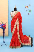 Load image into Gallery viewer, Dazzling Red Karva Chauth Georgette Chikankari Saree with Sequined Border &amp; Viscose Thread Embroidery ClothsVilla