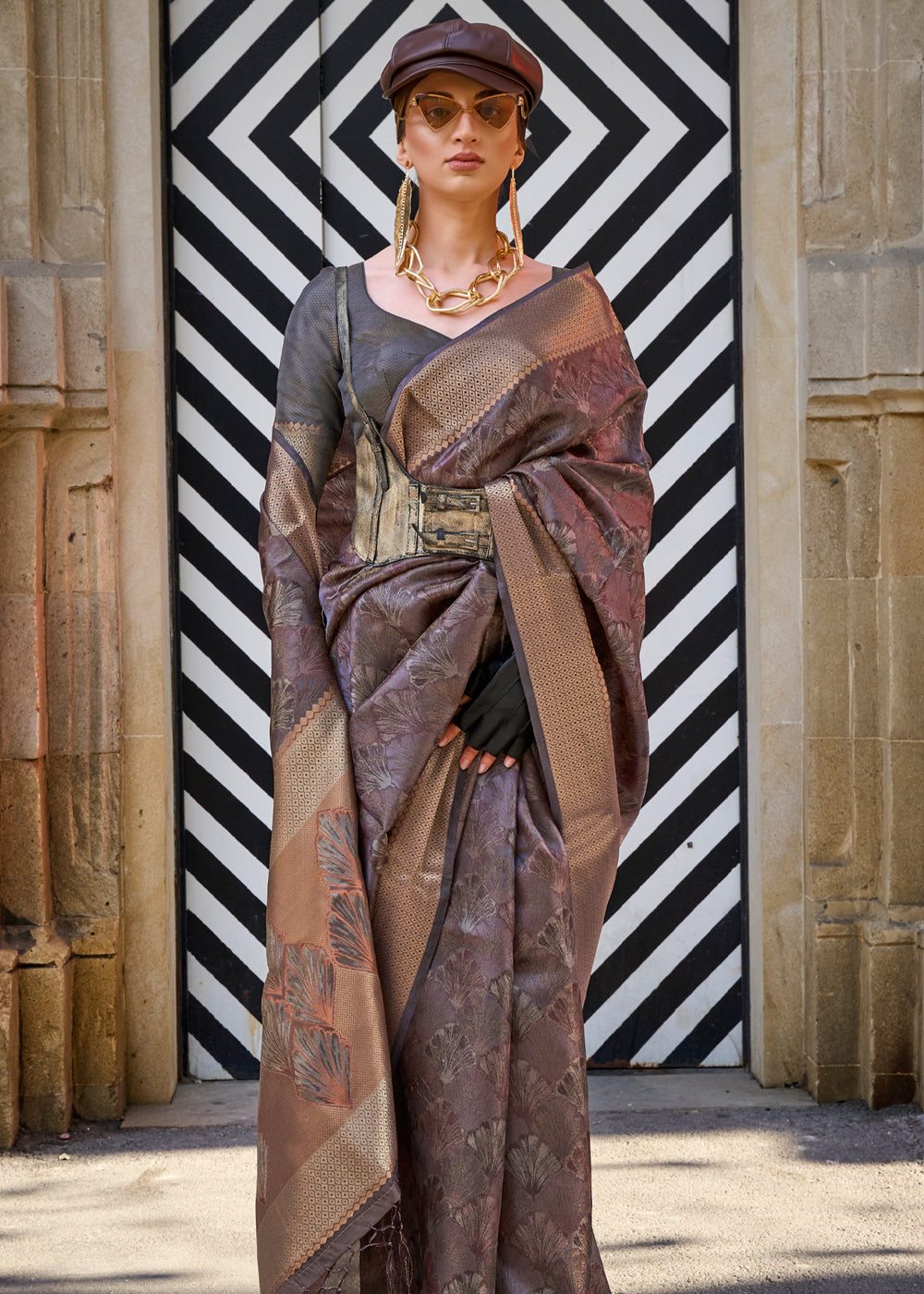 Deep Brown Ethereal Organza Silk Saree – Graceful & Glamorous Drape Secondary image