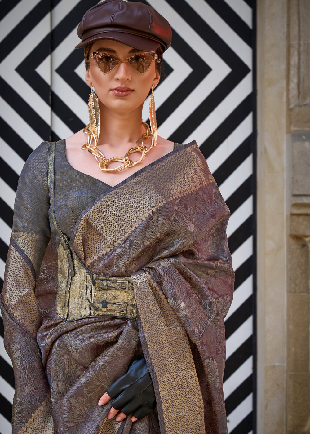 Deep Brown Ethereal Organza Silk Saree – Graceful & Glamorous Drape ClothsVilla