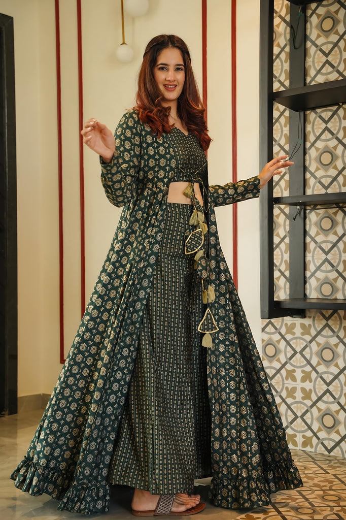 Deep Green Muslin 3-Piece Designer Suit ClothsVilla