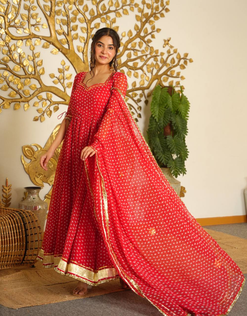 Designer Bandhej Georgette Gown Set ClothsVilla