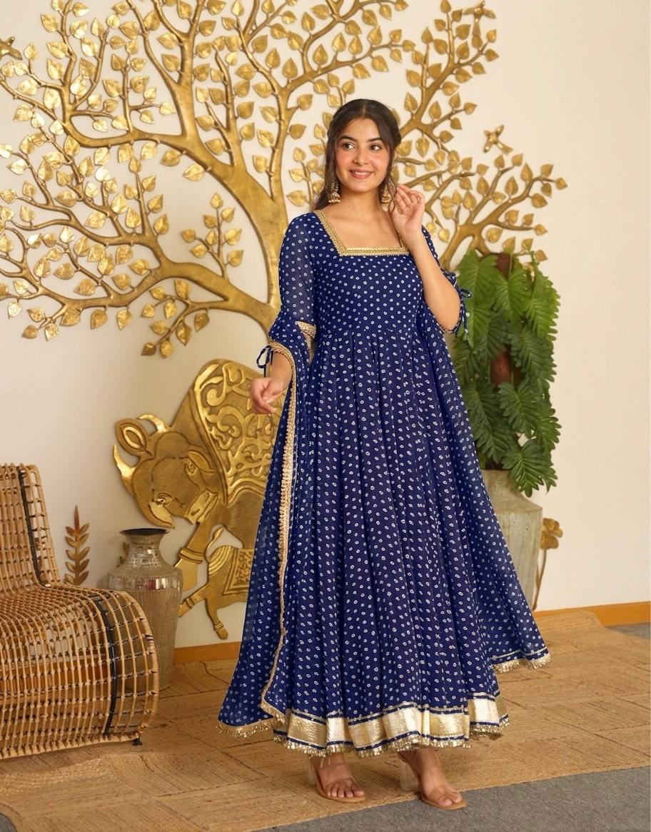 Designer Bandhej Georgette Gown Set ClothsVilla