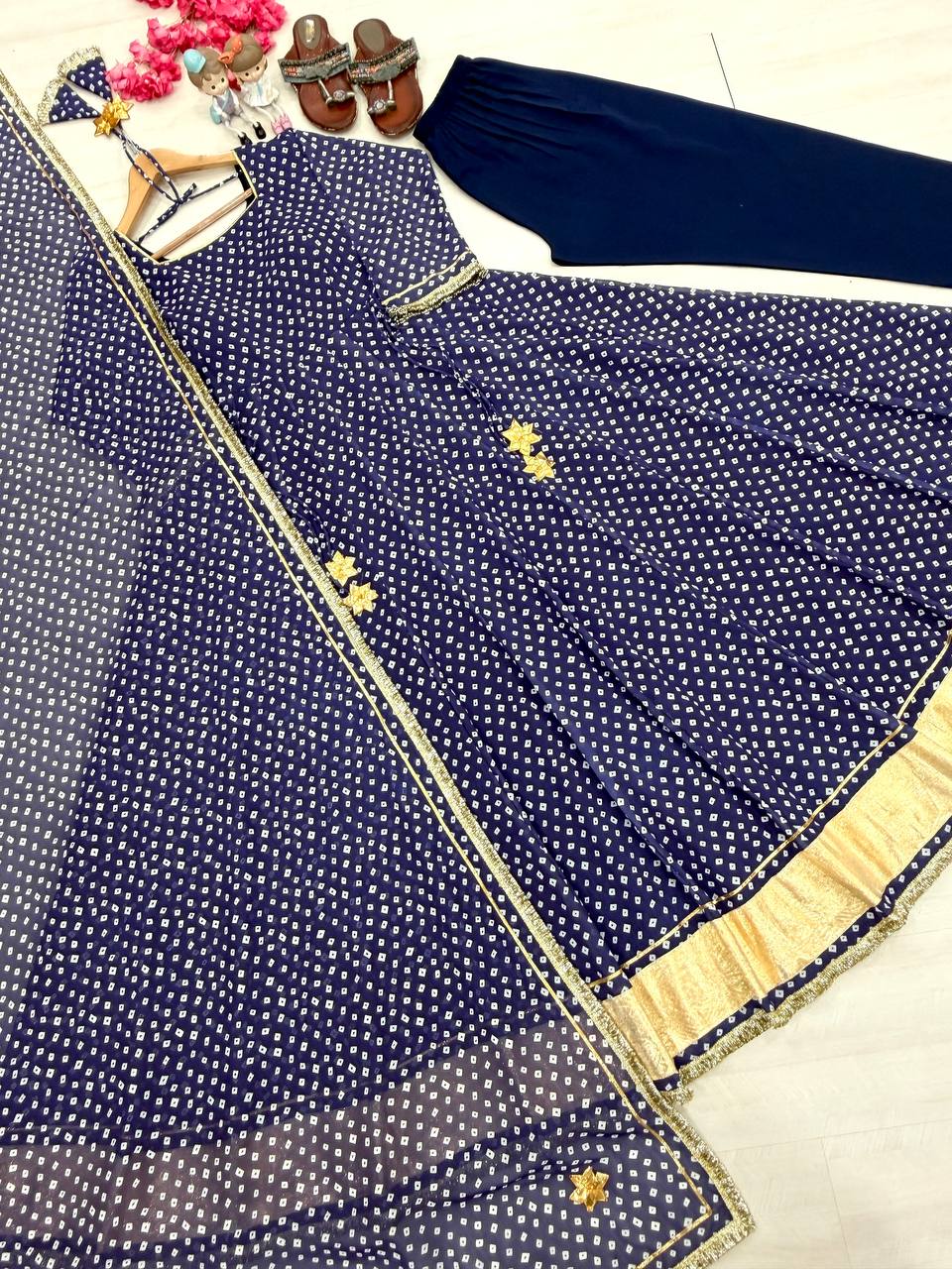 Designer Bandhej Georgette Gown Set ClothsVilla
