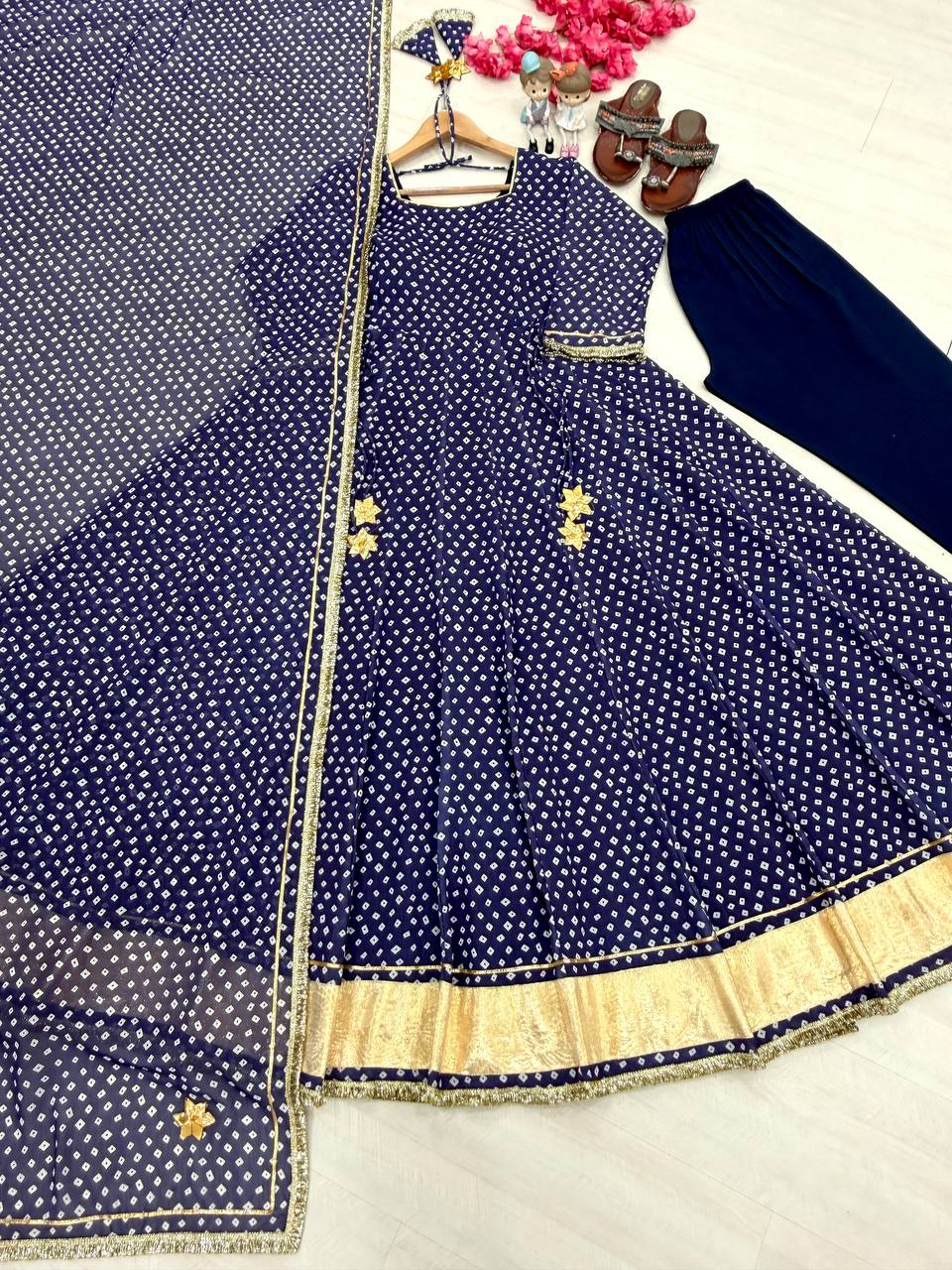 Designer Bandhej Georgette Gown Set ClothsVilla