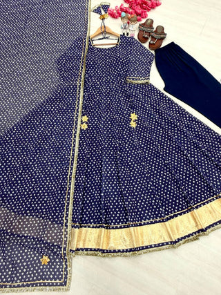 Designer Bandhej Georgette Gown Set ClothsVilla