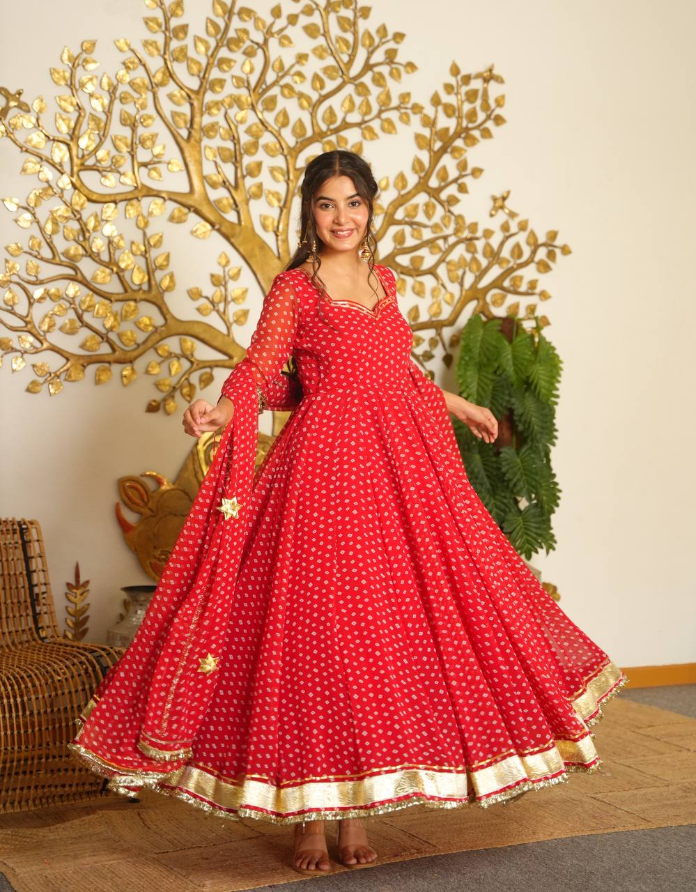 Designer Bandhej Georgette Gown Set ClothsVilla