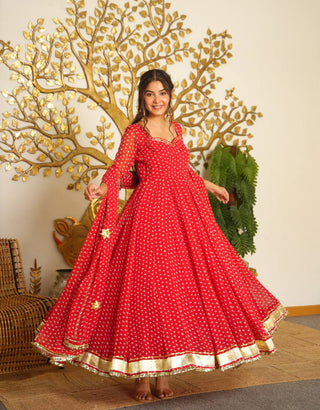Designer Bandhej Georgette Gown Set ClothsVilla