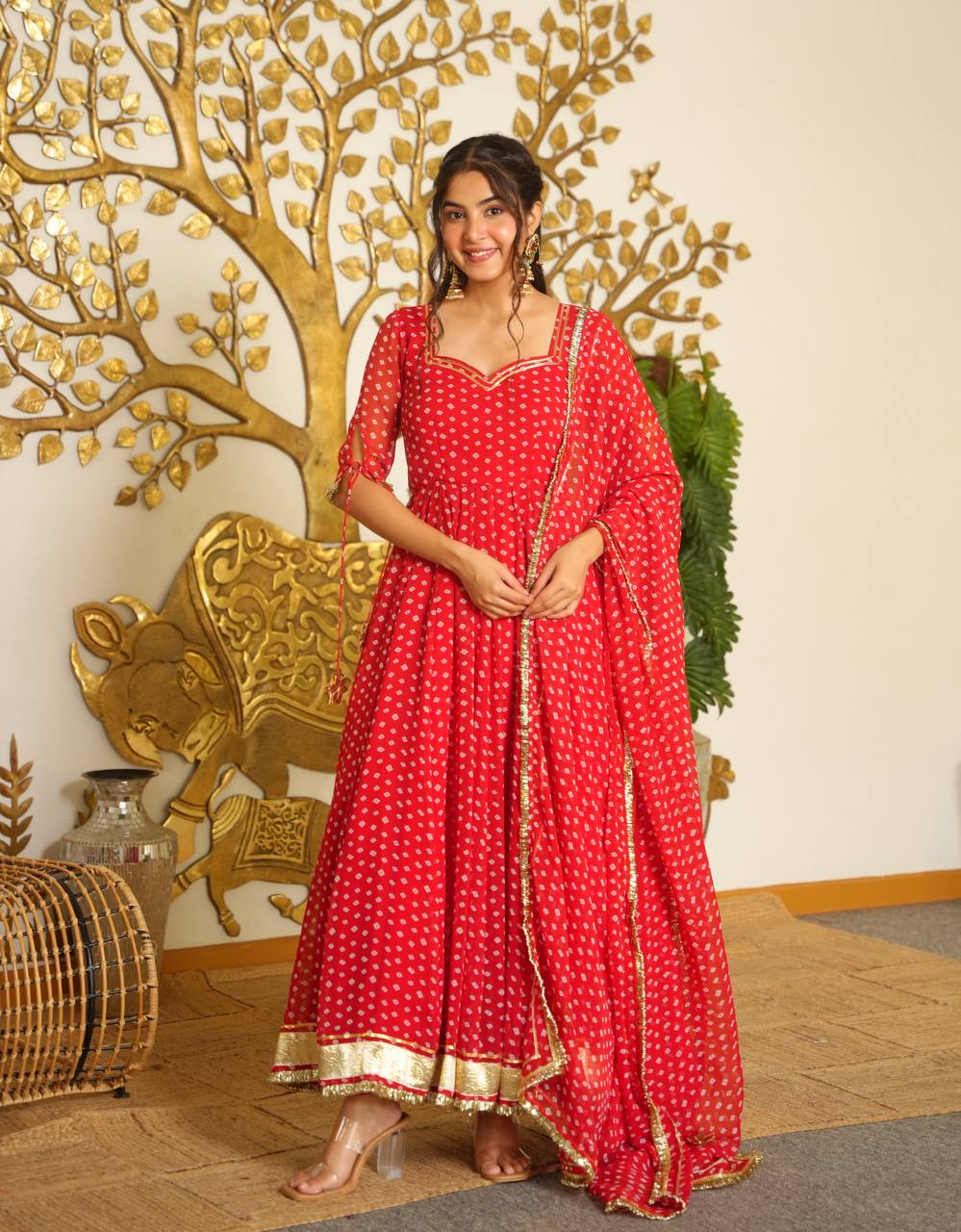 Designer Bandhej Georgette Gown Set ClothsVilla