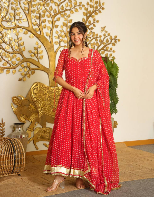 Designer Bandhej Georgette Gown Set ClothsVilla
