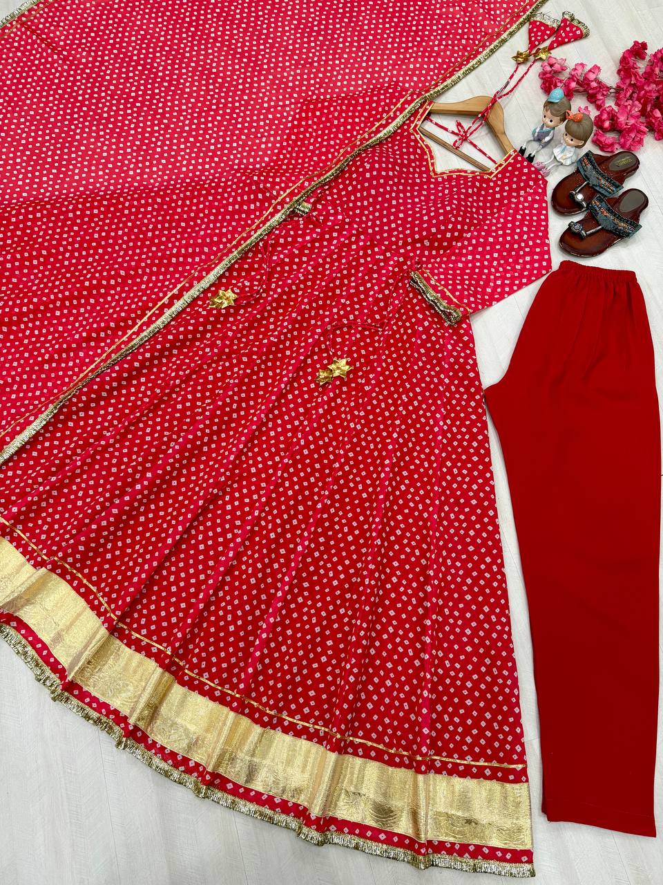 Designer Bandhej Georgette Gown Set ClothsVilla