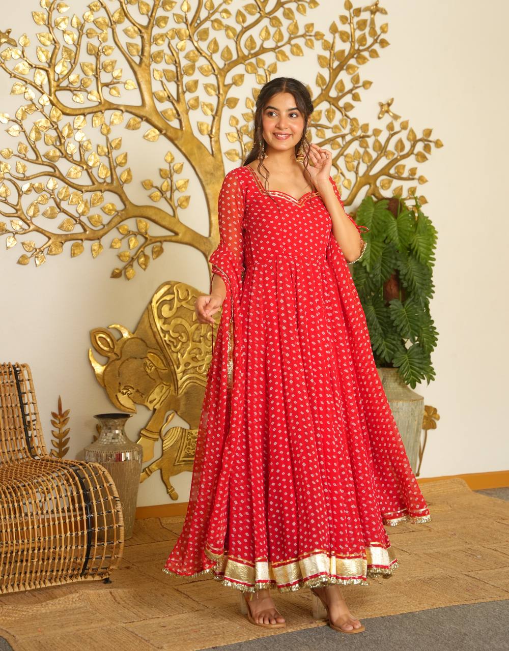 Designer Bandhej Georgette Gown Set ClothsVilla