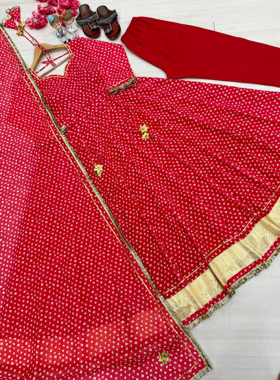 Designer Bandhej Georgette Gown Set ClothsVilla
