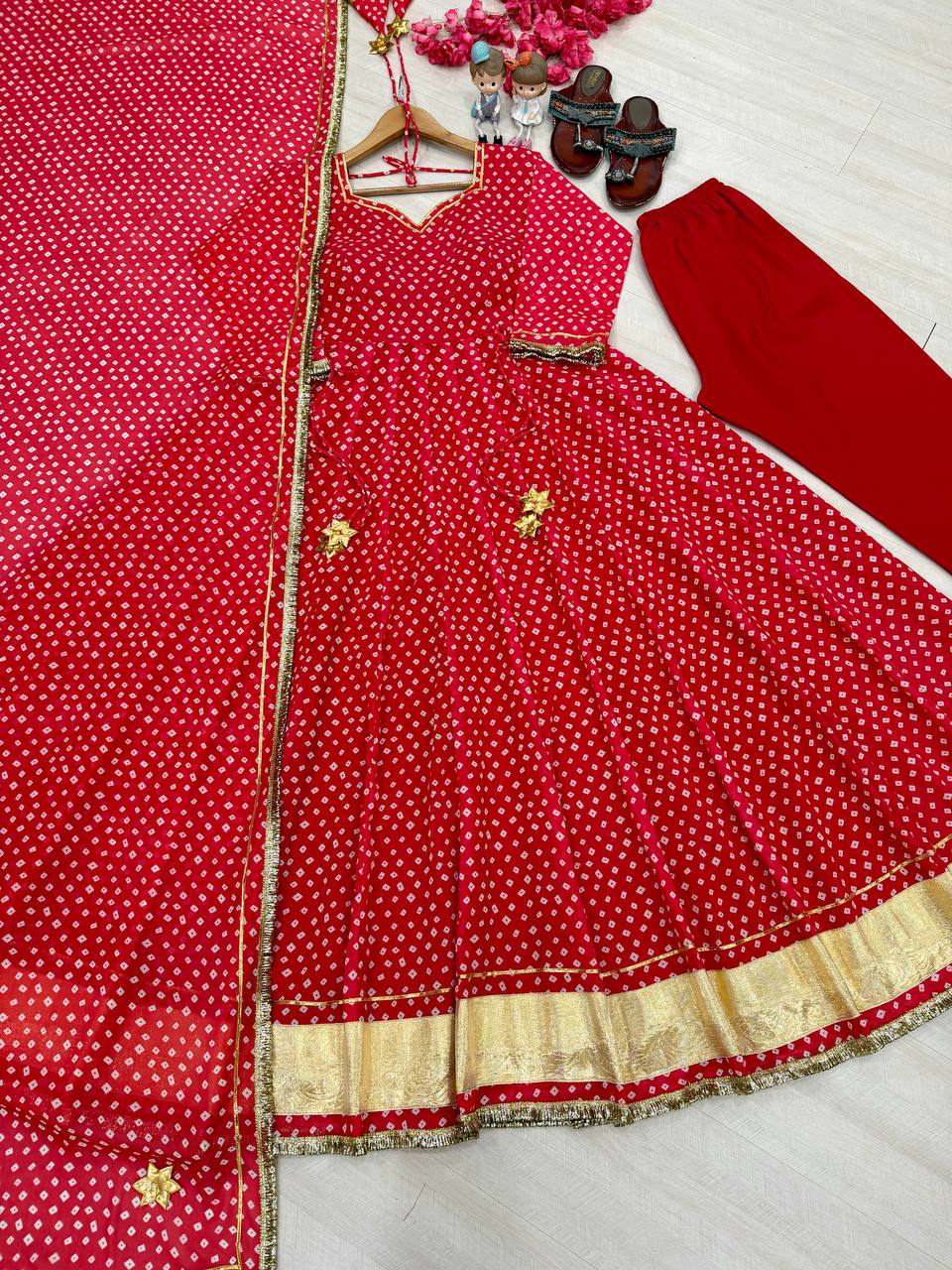 Designer Bandhej Georgette Gown Set ClothsVilla
