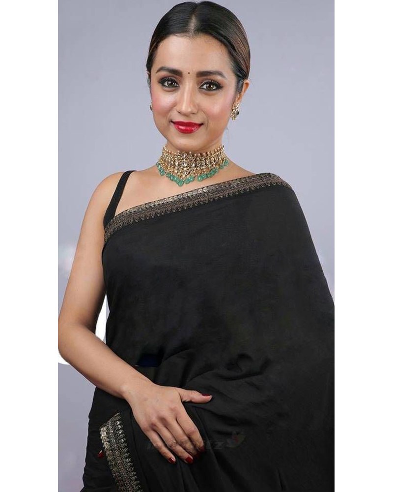 Designer Border Embroidery Work Black Saree - Perfect for Festive & Party Wear Secondary image