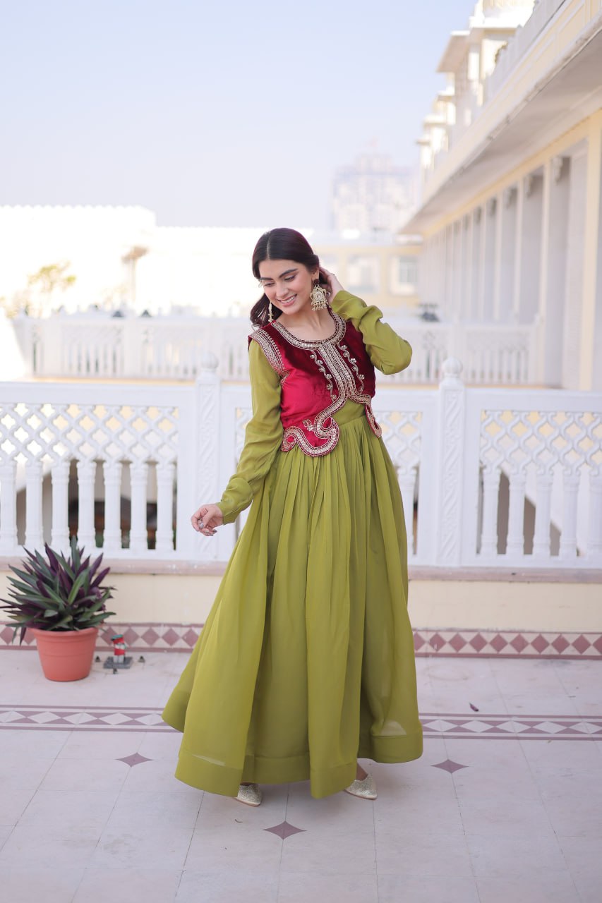 Designer Chanderi Gown with Ice Velvet Koti ClothsVilla