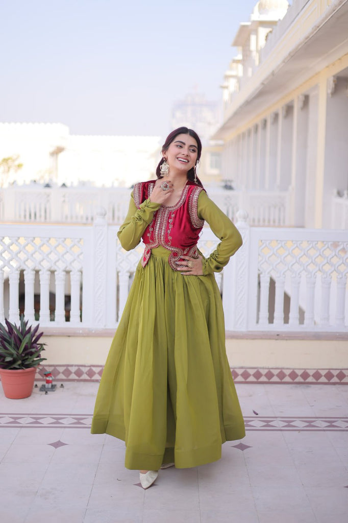 Designer Chanderi Gown with Ice Velvet Koti ClothsVilla