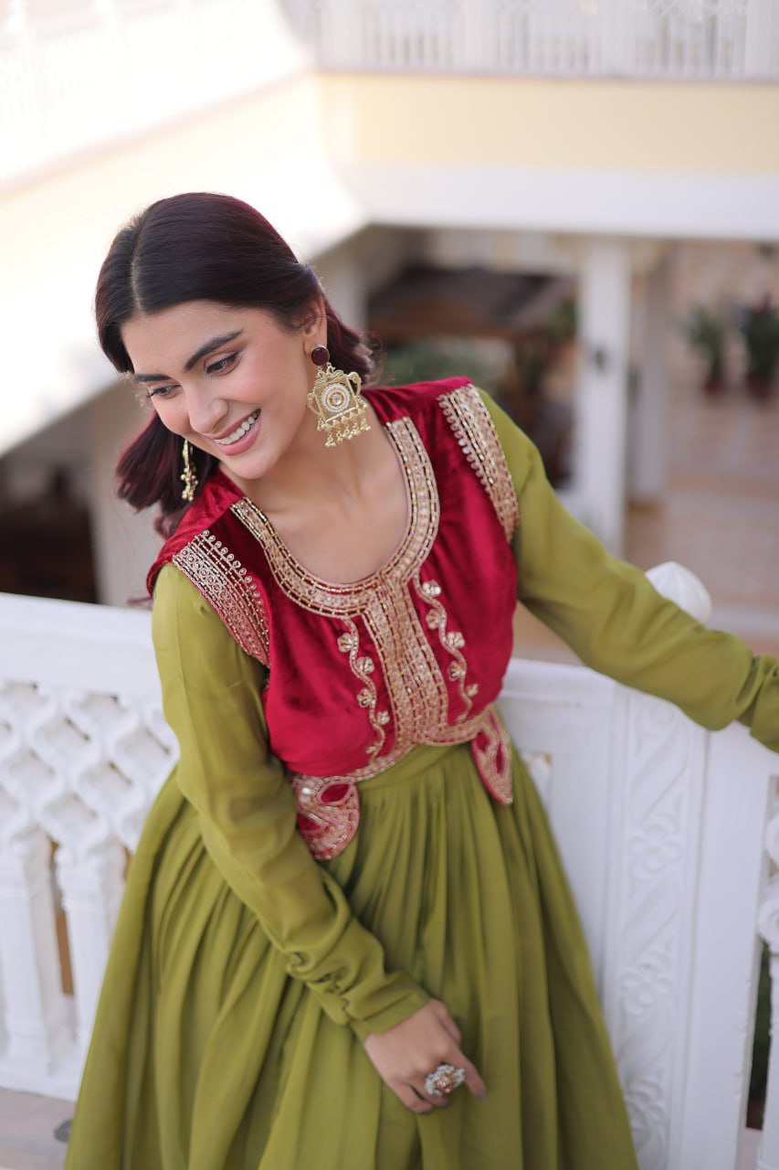 Designer Chanderi Gown with Ice Velvet Koti ClothsVilla