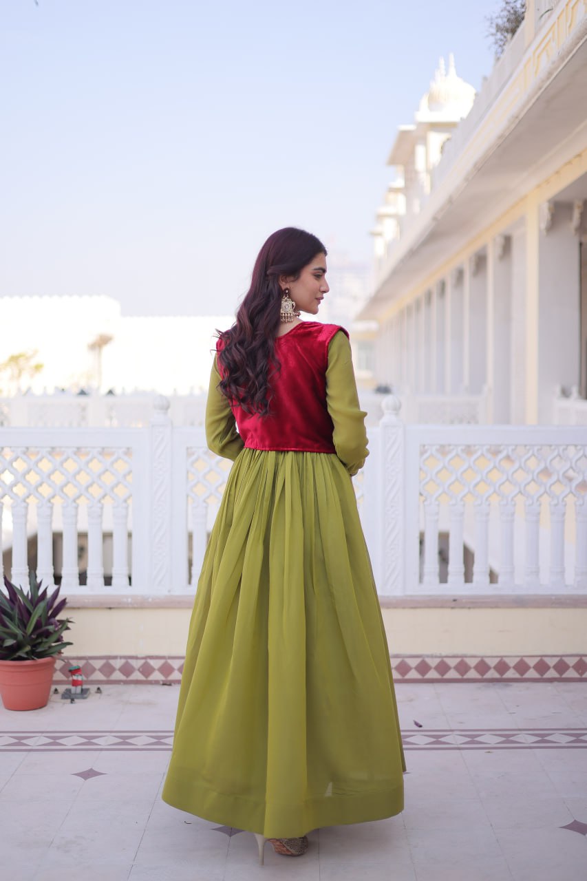Designer Chanderi Gown with Ice Velvet Koti ClothsVilla