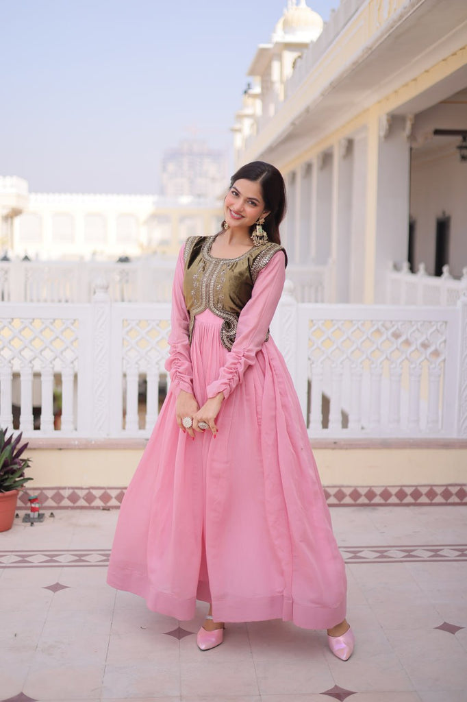 Designer Chanderi Gown with Ice Velvet Koti ClothsVilla