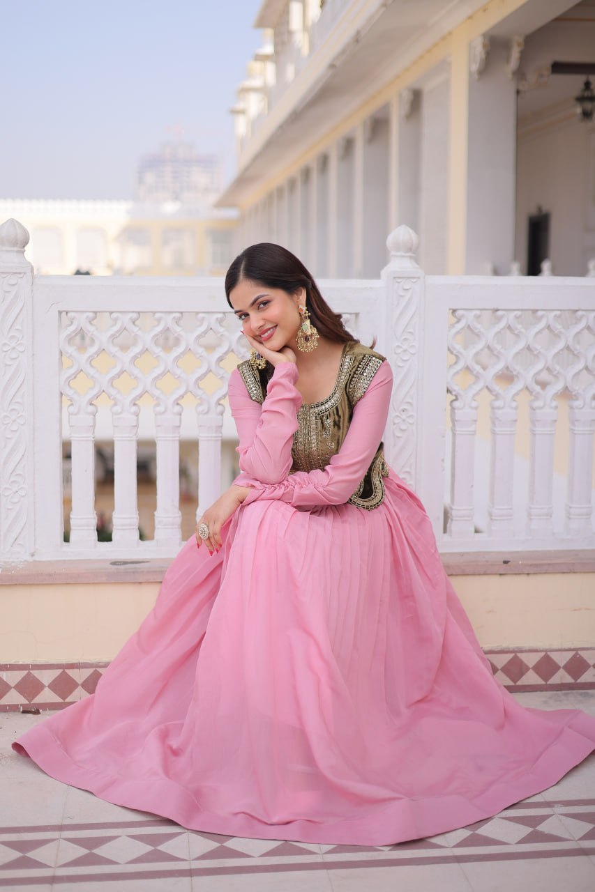 Designer Chanderi Gown with Ice Velvet Koti ClothsVilla