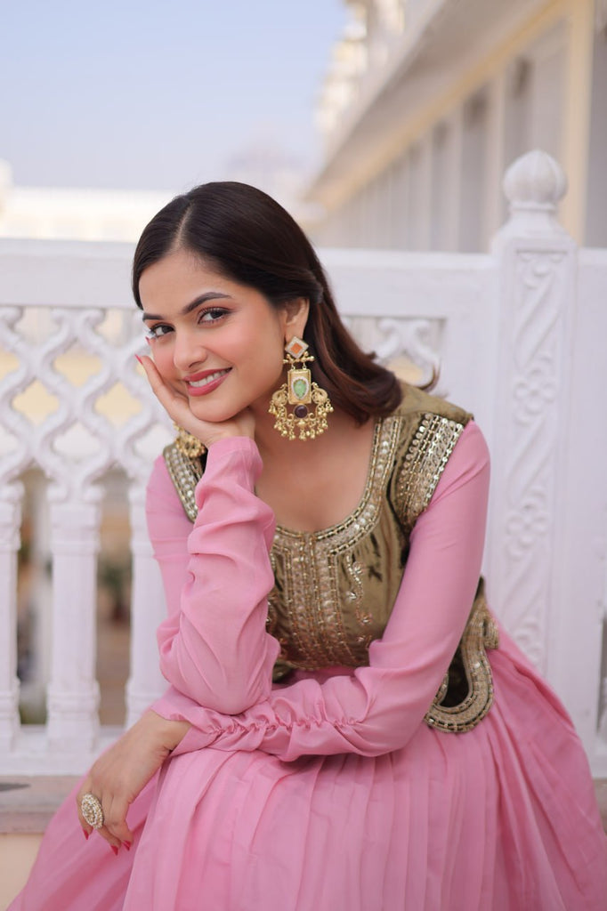 Designer Chanderi Gown with Ice Velvet Koti ClothsVilla