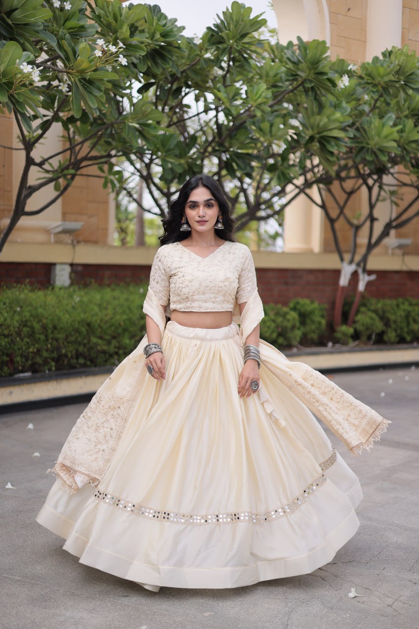 Designer Glory Satin Embroidered Lehenga Choli Set ClothsVilla