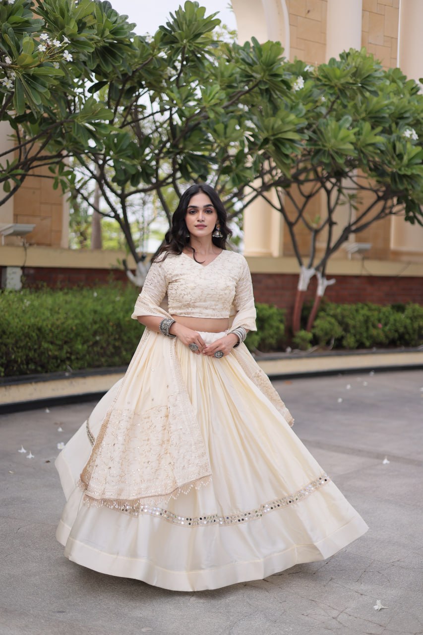 Designer Glory Satin Embroidered Lehenga Choli Set ClothsVilla