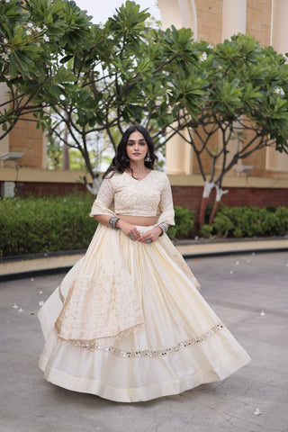 Designer Glory Satin Embroidered Lehenga Choli Set ClothsVilla