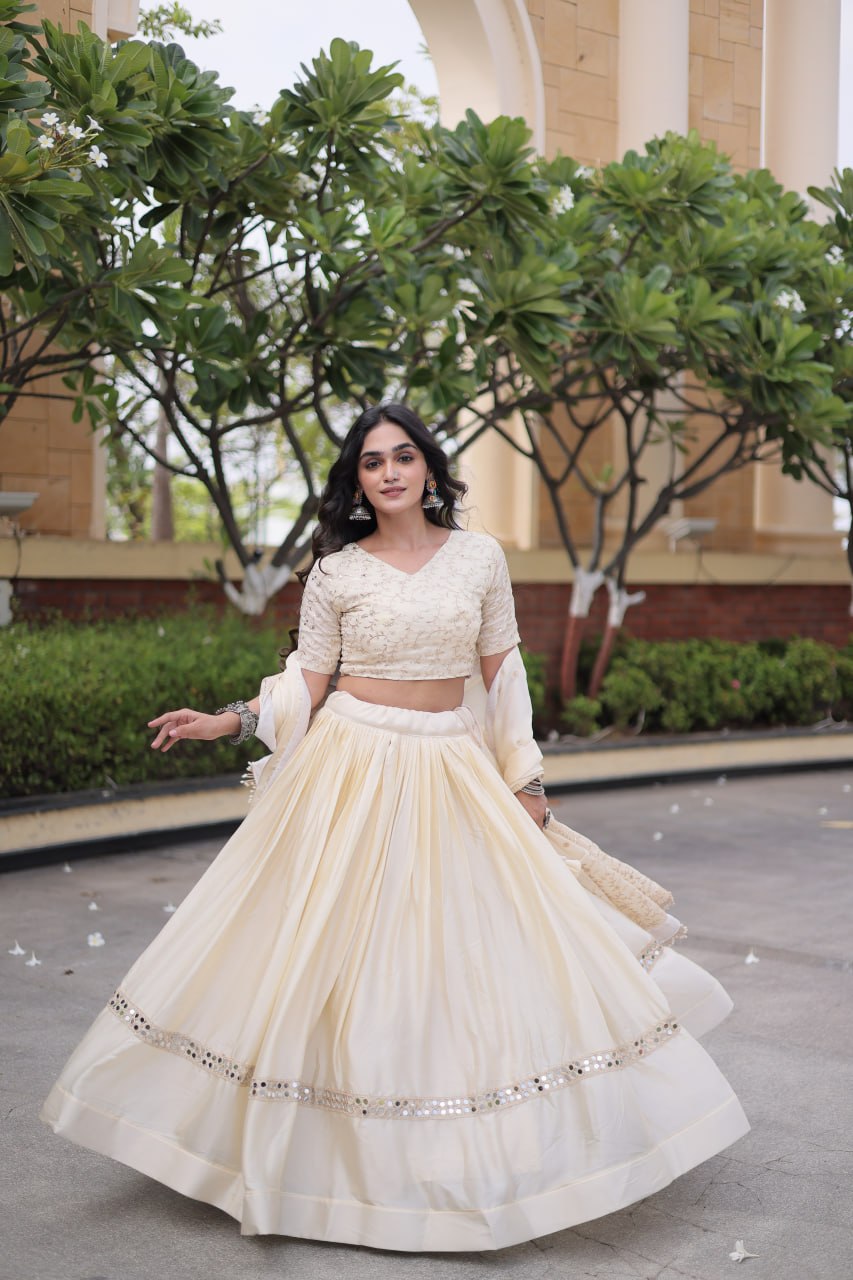 Designer Glory Satin Embroidered Lehenga Choli Set ClothsVilla