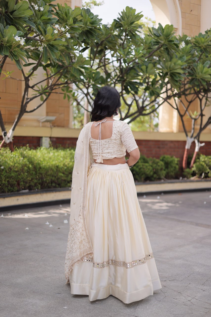 Designer Glory Satin Embroidered Lehenga Choli Set ClothsVilla
