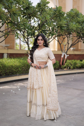 Designer Glory Satin Embroidered Lehenga Choli Set ClothsVilla