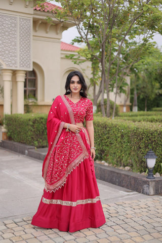 Designer Glory Satin Embroidered Lehenga Choli Set ClothsVilla