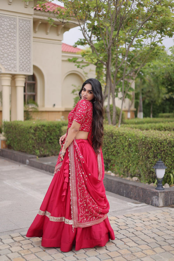 Designer Glory Satin Embroidered Lehenga Choli Set ClothsVilla