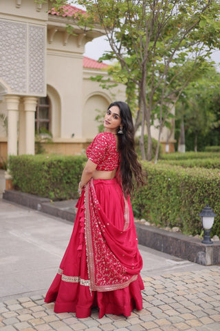 Designer Glory Satin Embroidered Lehenga Choli Set ClothsVilla