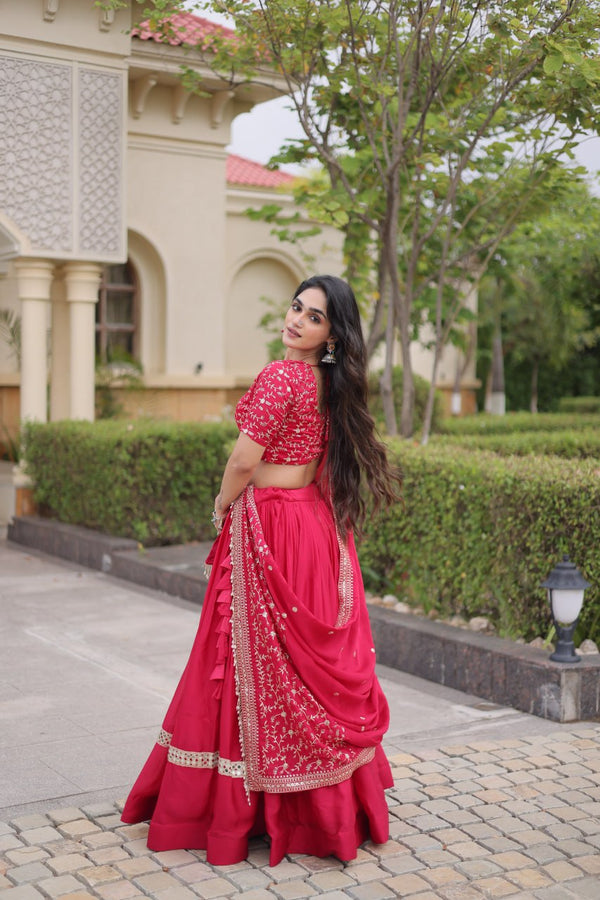 Designer Glory Satin Embroidered Lehenga Choli Set ClothsVilla