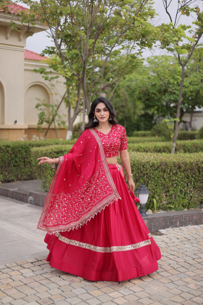 Designer Glory Satin Embroidered Lehenga Choli Set ClothsVilla