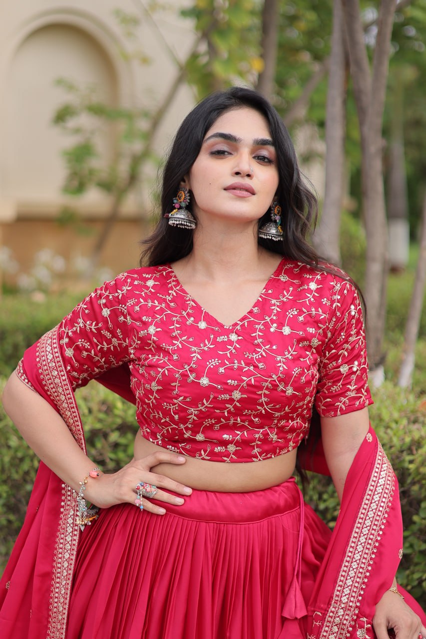 Designer Glory Satin Embroidered Lehenga Choli Set ClothsVilla