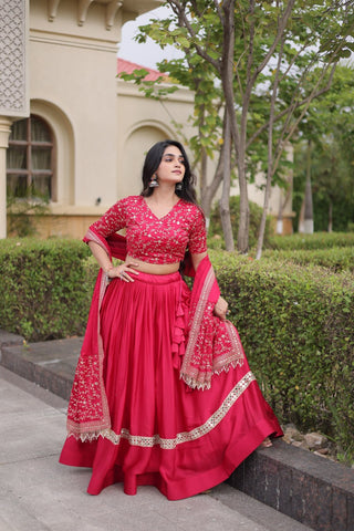 Designer Glory Satin Embroidered Lehenga Choli Set ClothsVilla